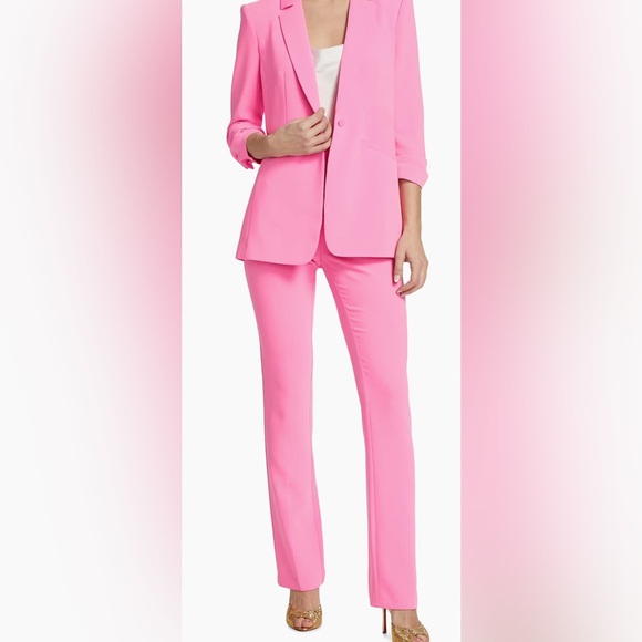 Cinq a Sept Kerry Crepe Straight Leg Pants 4 Neon Pink - Picture 3 of 15